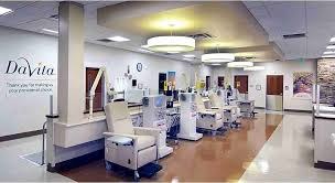 Dialysis clinic interior with treatment stations