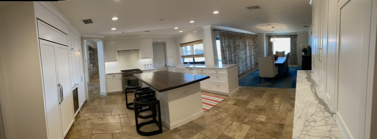 Open kitchen with island and integrated storage